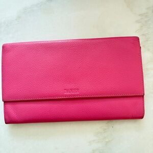 Danier Pink Pebbled Leather Clutch Bifold Purse Mini Bag